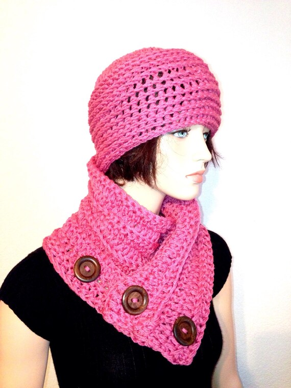 Pink Crochet Hat & Neckwarmer set/ Womens Winter Hat and Etsy
