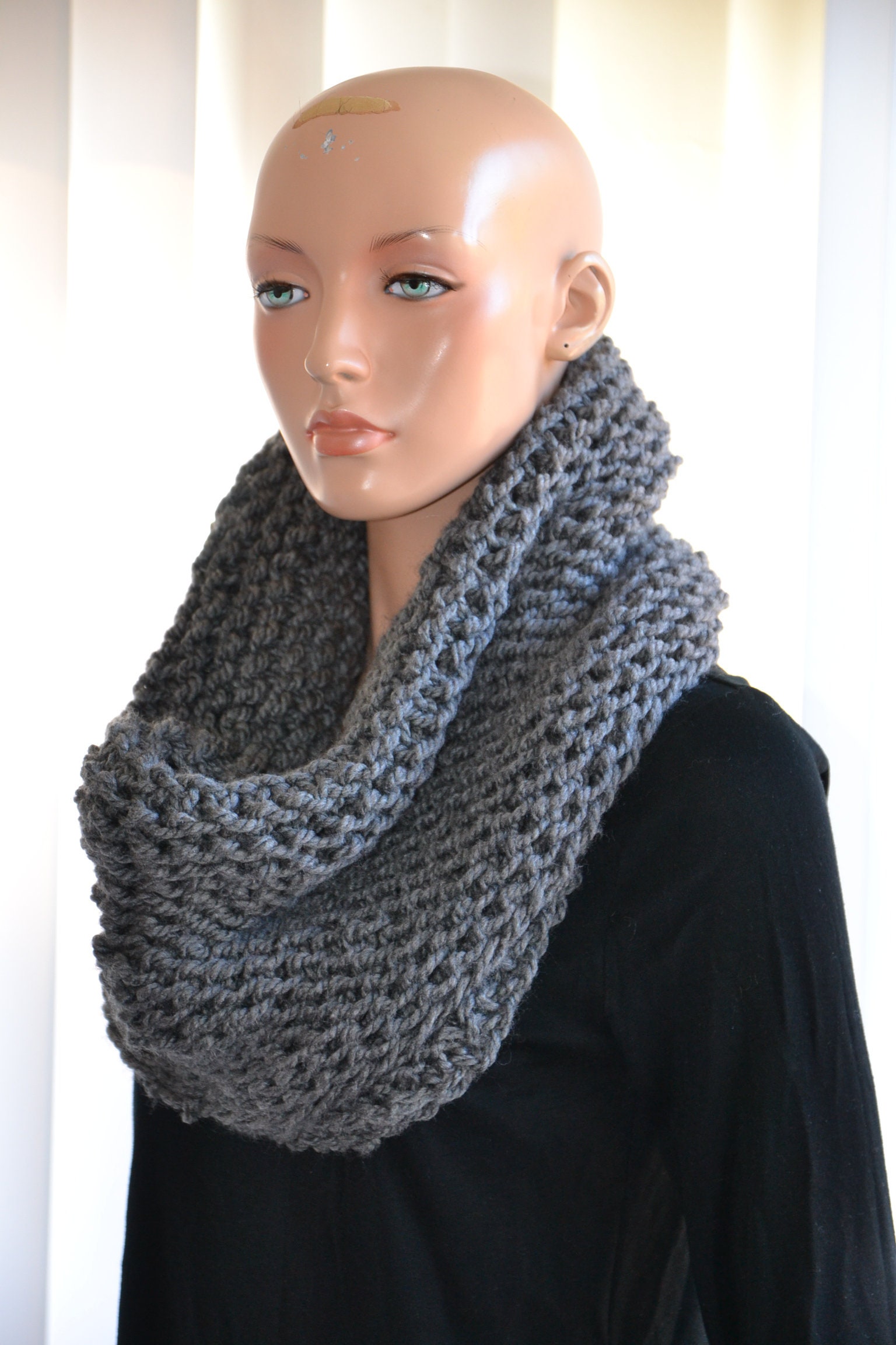 Grey Tube knitted neck warmer/ Tube Cowl