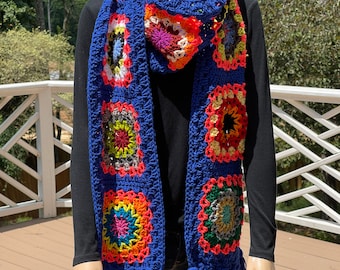 Blue Granny Square Scarf