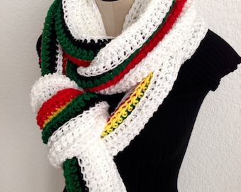 Crochet Super Scarf | Unisex Crochet Oversized Scarf | Rastafarian Crochet Scarf | White Rasta Scarf | Free Shipping in the USA