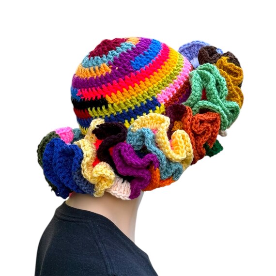 Vibrant Crochet Ruffle Hat Multicolor Crochet Ruffle Hat | Crochet Ruffle Hat | Trendy  main image 2