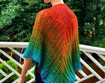 Fiesta Corded Shells Crochet Shawl/ Its a Wrap Rainbow Fiesta Shawl Scarf/ Ready to Ship