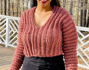 Fashion Statement Crochet Ribbed Pullover, Winter fashion crochet sweater, Ribbed Long sleeve sweater