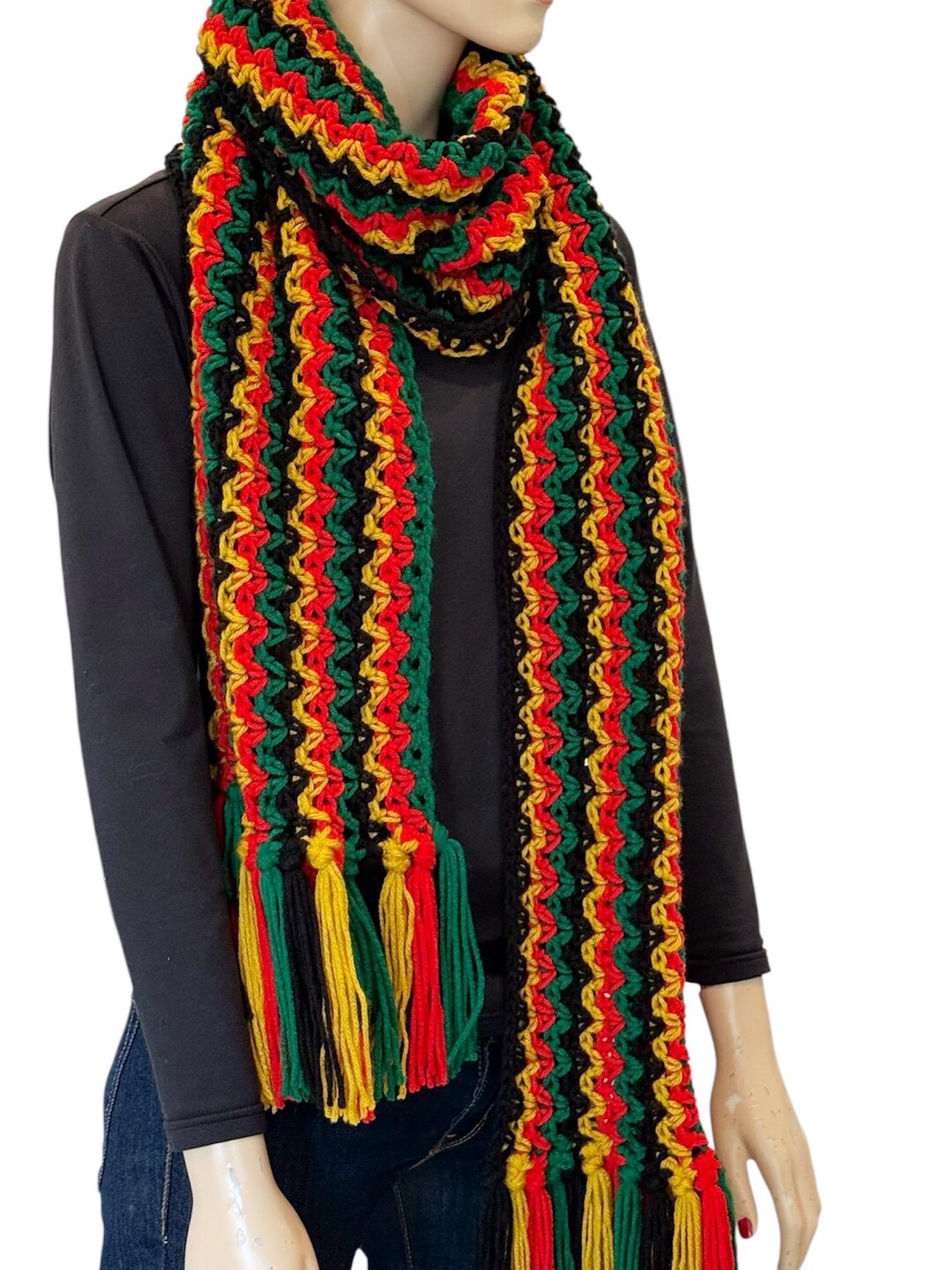 Rastafari Crochet Super Scarf: Handmade African Heritage Colors - Etsy