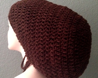 Brown Mega Crochet Dread/ Rasta Tam, Hand Knit Dreadlocks Tam/ Unisex Crochet Mega Tam