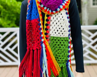 Super Scarf/ Crochet Gray Square Super Scarf