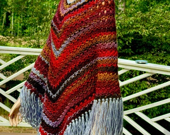 Embedded Shell Crochet Poncho/ EOS and AON Hand crochet, long fringed poncho