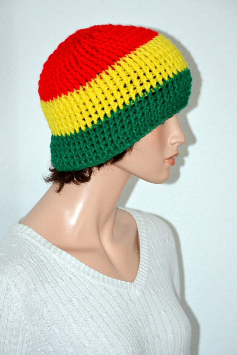 Rasta Beanie/ Crochet Rasta Skullcap/ Unisex Rasta Beanie/ Rastafarian style/ Handmade Gifts/ Trending items/ Christmas Gift/ Birthday Gift image 4