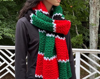 Kenya Flag Colors inspired Super Scarf | African Heritage Scarf | Crochet Super Scarf