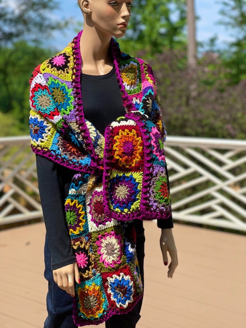 Granny Square Crochet Super Scarf/ Oversized Granny Scarf/ All Etsy