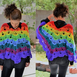 Crochet PONCHO/ Rainbow Virus Poncho/ Crochet Poncho/ Virus Shawl/ Virus Wrap/ Crochet colorful poncho/ Boho Poncho/ Hippie poncho