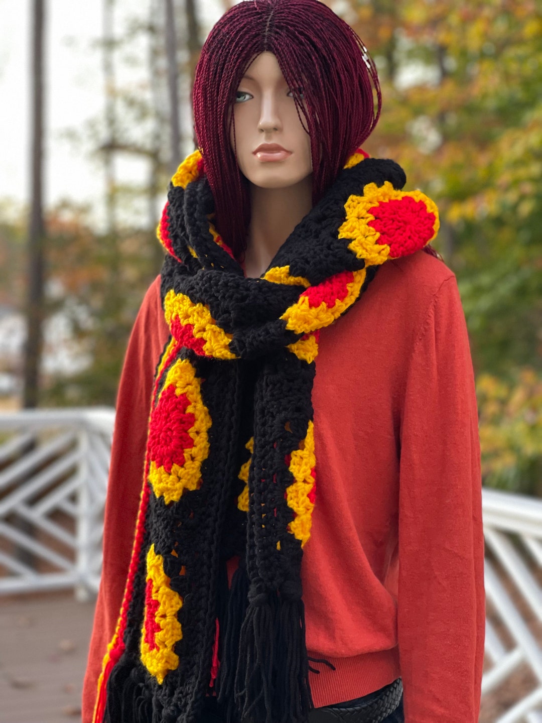 Crochet Uganda Flag Scarf: Handmade Unisex Super Scarf - Etsy Israel