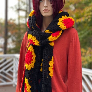 Crochet Uganda Flag color Super Scarf | Crochet Uganda Patriotic Scarf | Handmade Ugandan Unisex Super Scarf | Free Shipping in the USA