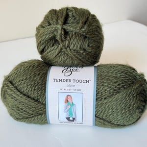 3 Skeins Yarn Bee Tender Touch, 3oz. 135 yards. Olive Green