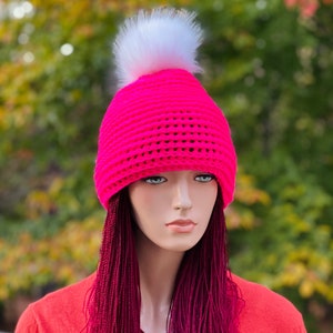 HOT PINK Hand Knitted/ Crochet Hat
