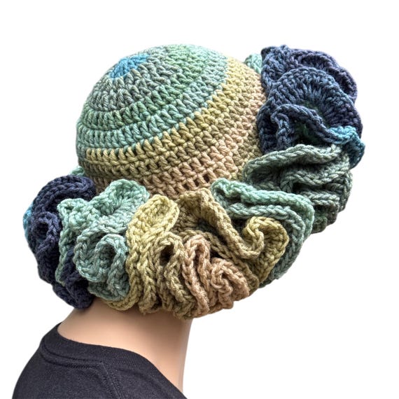 Handmade Crochet Ruffle Hat | Sutherland Stripe Acrylic  display picture 3