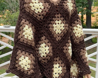 Ombre Crochet Granny Square Poncho