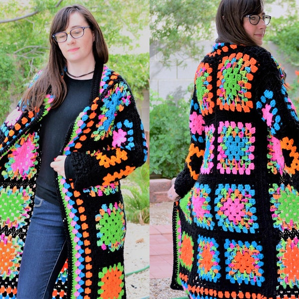 Granny Square Coat/ Crochet Granny Cardigan/ Crochet Gypsy Coat/ Long Coat/ Long Granny Square Coat