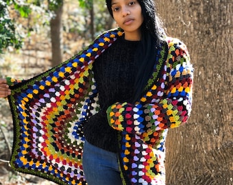 Mein Mantel vieler Farben Strickjacke / Crochet Grandma Square Cardigan
