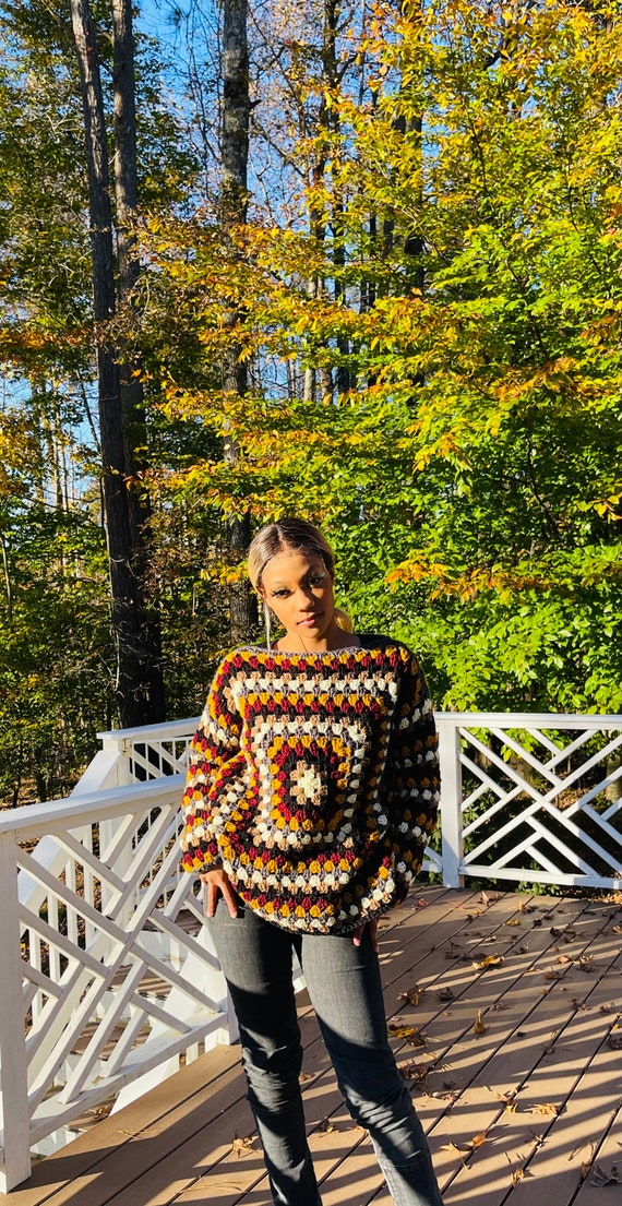 Pull grand mere carre grand mere pour femme taille moyenne grand pull grand mere carre multicolore Etsy France