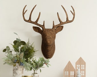 Wood Deer Head - Faux Taxidermy - Walnut