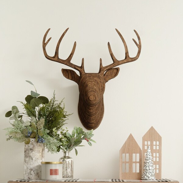 Wood Deer Head - Faux Taxidermy - Walnut