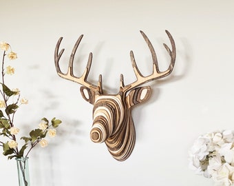 Wood Deer Head - Walnut, Natural, Oak - Faux Taxidermy