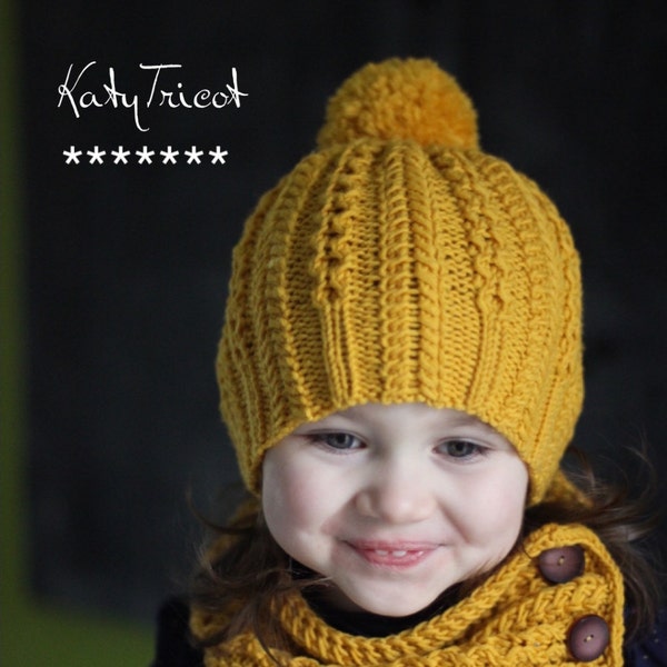 Knit Pattern - ROPES N PEARLS Hat and Scarf Set (Toddler, Child, Adult sizes) - in English, French & Russian