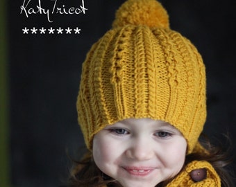 Knit Pattern - ROPES N PEARLS Hat and Scarf Set (Toddler, Child, Adult sizes) - in English, French & Russian