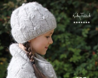 Knit Pattern - Hat & Cowl THISTLE (Toddler through Adult) - in English, Russian