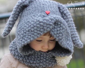 Rabbit Hood Knitting Pattern ZAÏKA (Toddler, Child sizes)