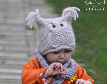 Knit Pattern - Owl Hat CHOUETTE (Toddler, Child, Adult sizes) - in English, French & Russian