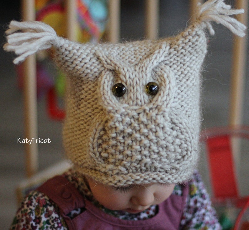 Knit Pattern Owl Hat CHOUETTE Toddler, Child, Adult sizes in English, French & Russian image 4