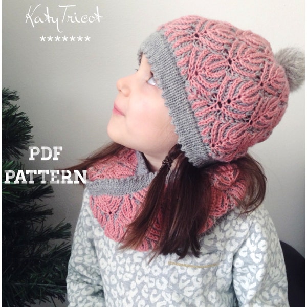 BEYOND THE PINES Hat & Cowl set Knitting Pattern (Sizes: Toddler through Adult) - English, Russian