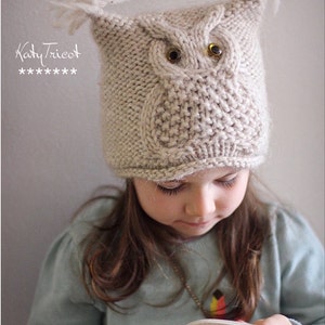 Knit Pattern Owl Hat CHOUETTE Toddler, Child, Adult sizes in English, French & Russian image 5