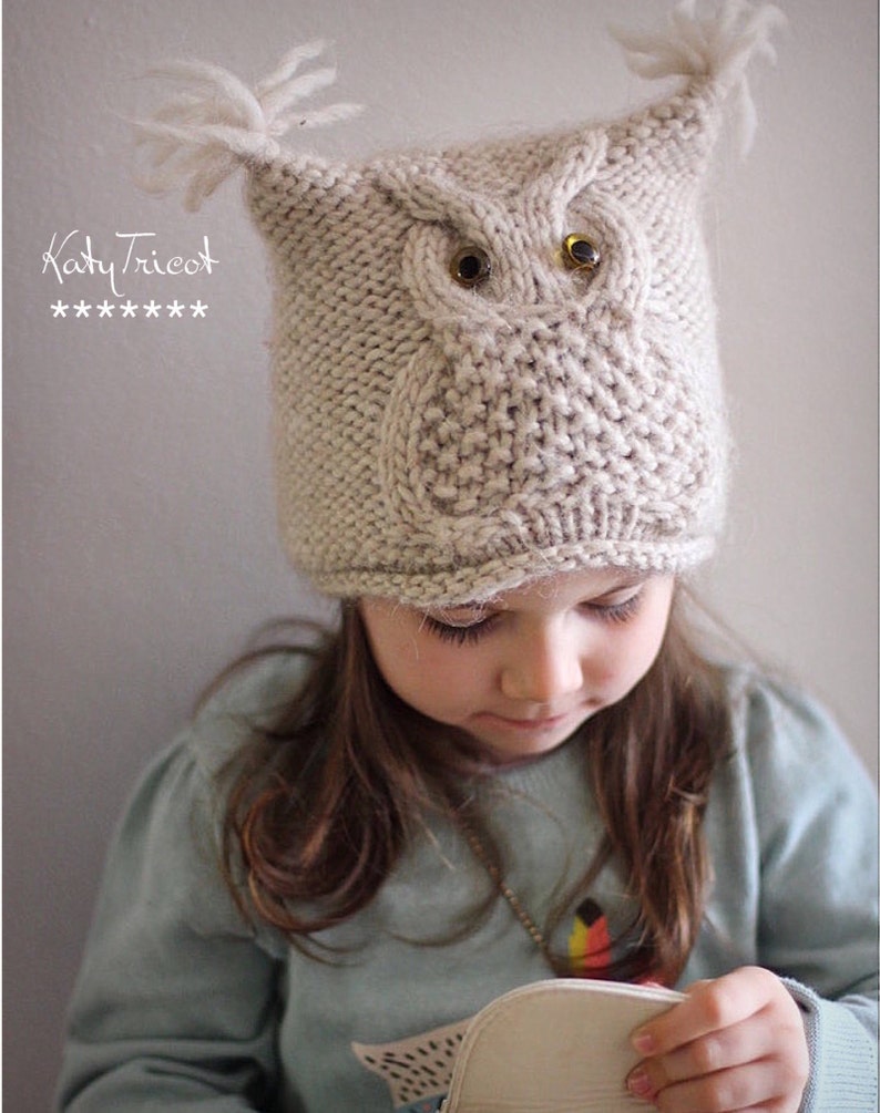 Knit Pattern Owl Hat CHOUETTE Toddler, Child, Adult sizes in English, French & Russian image 5