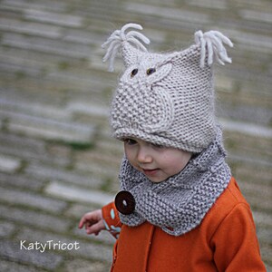 Knit Pattern Owl Hat CHOUETTE Toddler, Child, Adult sizes in English, French & Russian image 2