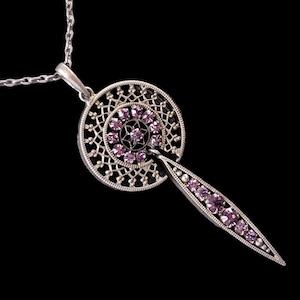 Edwardian Era Paste Necklace, Antique Amethyst Paste Necklace, Antique Edwardian Openwork Necklace, Edwardian Silver Lavalier Necklace