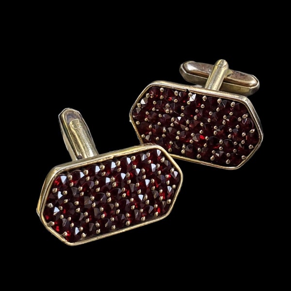 Bohemian Garnet Cufflinks, Antique Garnet Cufflinks, Garnet Cluster Cufflinks, Vintage Garnet Cufflinks, Men's Christmas Gift Jewelry