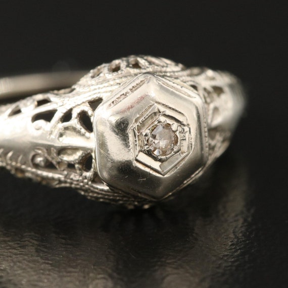 Antique Art Deco Diamond Ring, Art Deco White Gol… - image 4