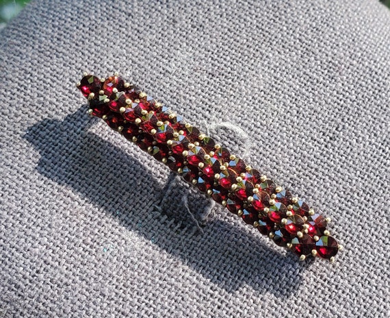 Vintage Garnet Brooch, Bohemian Garnet Bar Brooch… - image 4