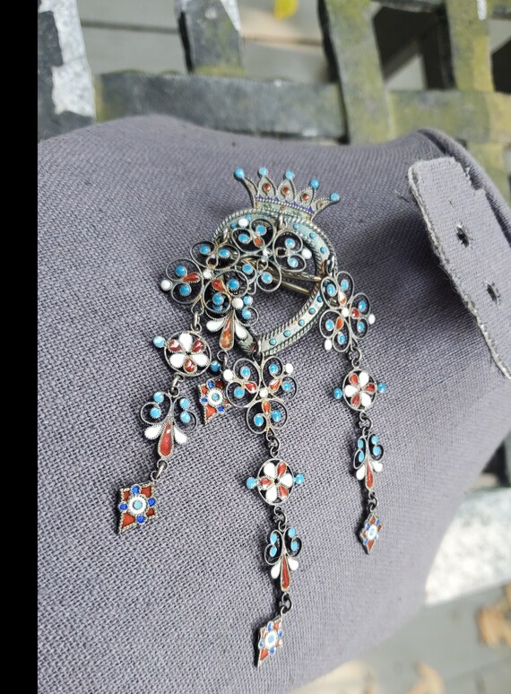Antique Enamel Solje Brooch, Traditional Norwegian We… Gem