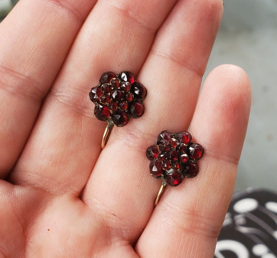 Victorian Era Garnet Stud Earrings, Antique Victo… - image 5