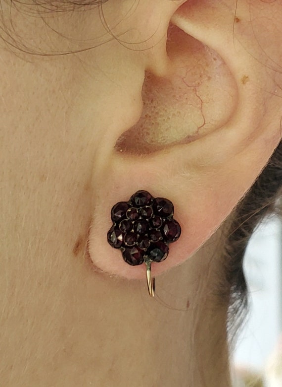 Victorian Era Garnet Stud Earrings, Antique Victo… - image 6