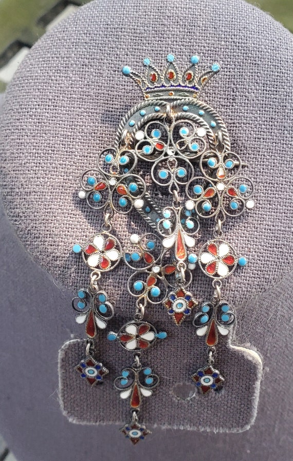 Antique Enamel Solje Brooch, Traditional Norwegian We… Gem