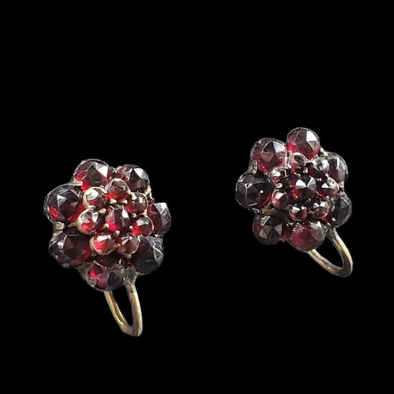 Victorian Era Garnet Stud Earrings, Antique Victo… - image 1