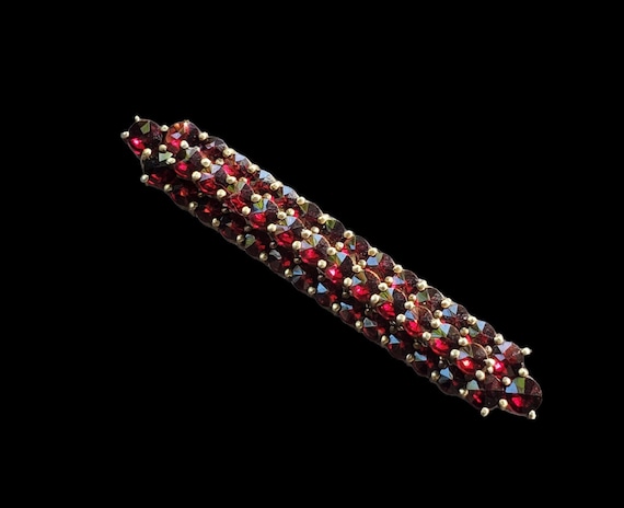 Vintage Garnet Brooch, Bohemian Garnet Bar Brooch… - image 1