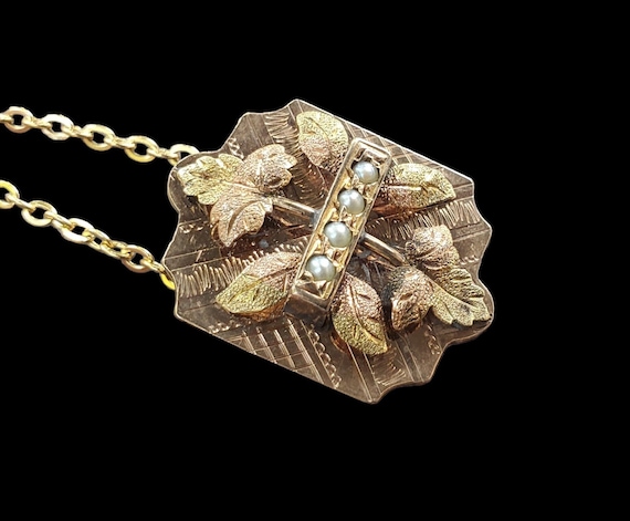 Victorian Era Tri-Color Gold Pendant Necklace, Ant