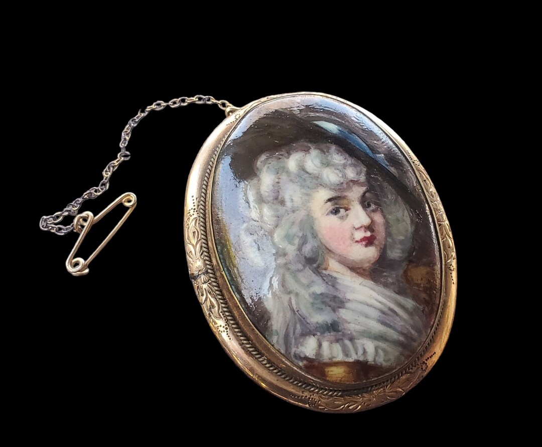 Broche Ancienne Russe Vintage - Portrait Miniature - Laiton - Occasion