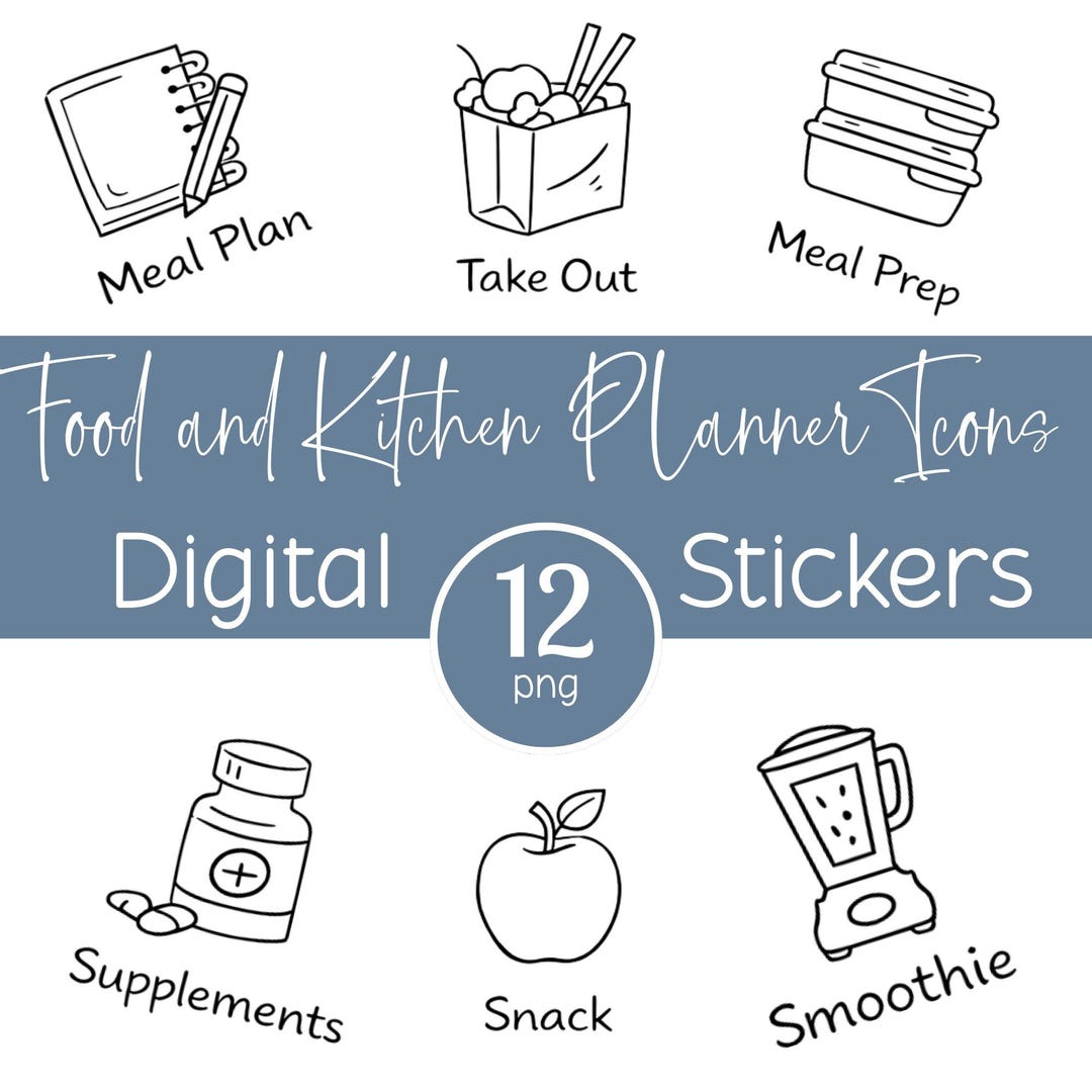 Kitchen Chart Sticker Meal Plan Stickers, Kitchen Planner Icons, Food PNG, Digital Stickers ...
